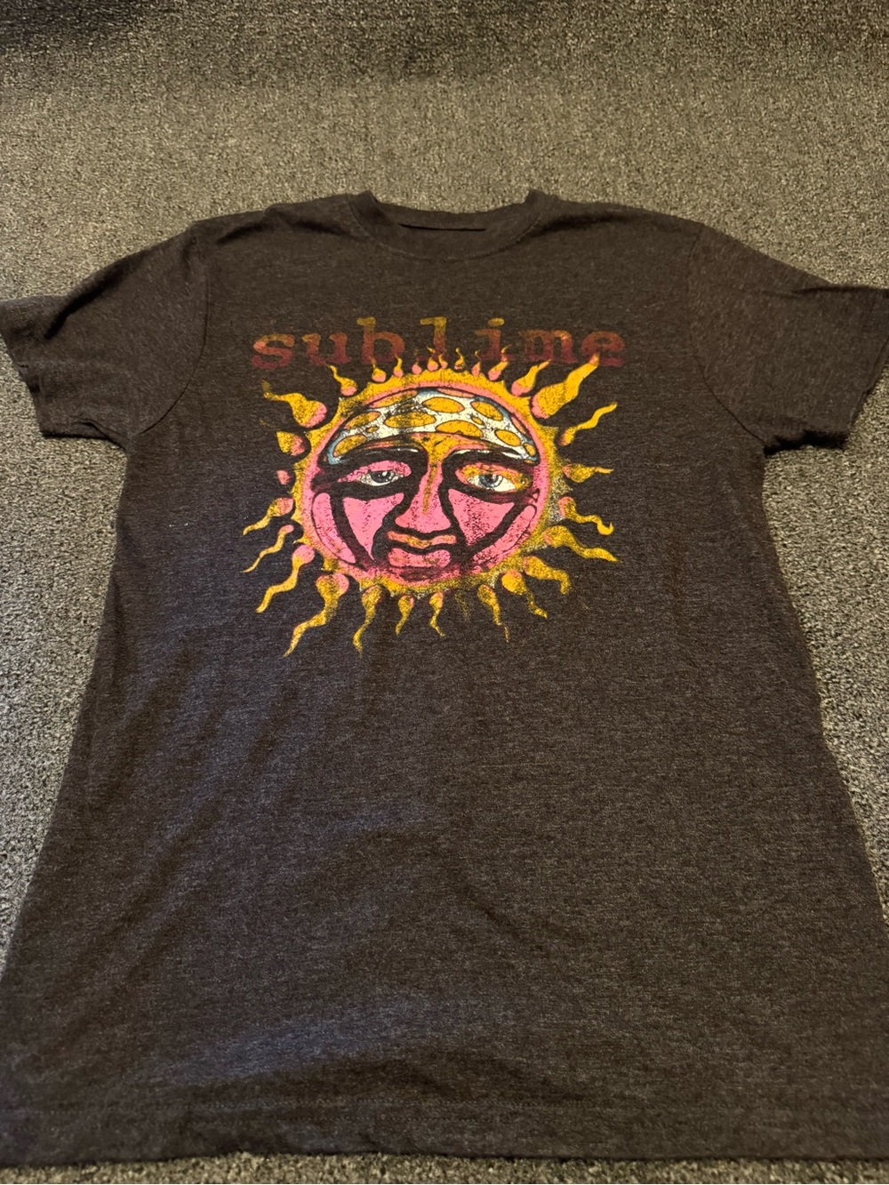 Vintage Sublime Sun Graphic Band Tee | Gray Acid Wash Style Retro 90s T-Shirt -M - Picture 3 of 8